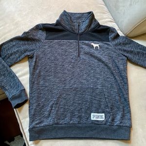 VS PINK Dark Grey 1/4 Zip Pullover Lightweight Jacket/Sweatshirt With Pockets